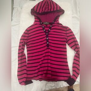 100 percent cotton Ralph Lauren Jodie Pink and Black Striped Hoodie